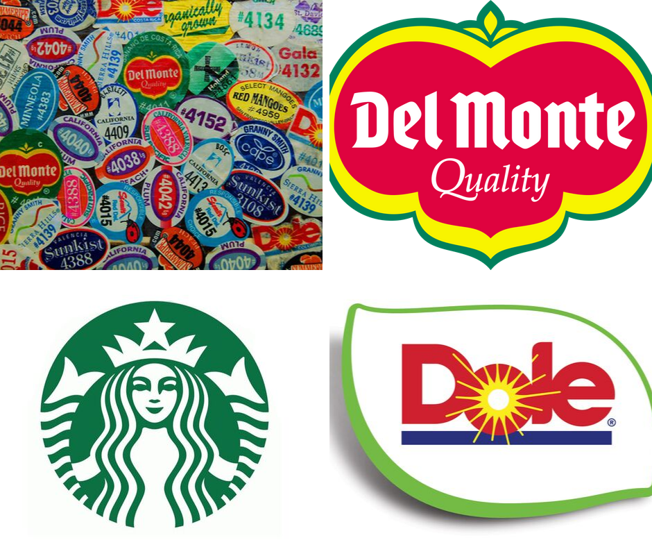 Different examples of branding: Del Monte, Starbucks, Dole