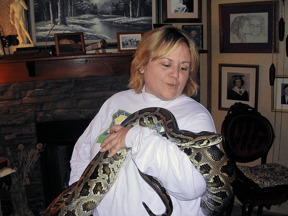 Cheryl and her pet snake, Pip