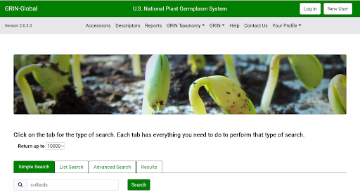 Screenshot of the Germplasm Resources Information Network