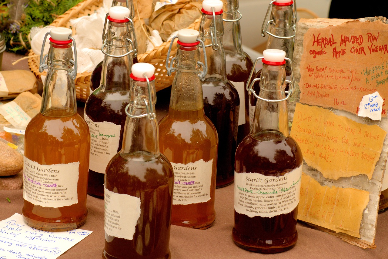 Infused vinegars at market